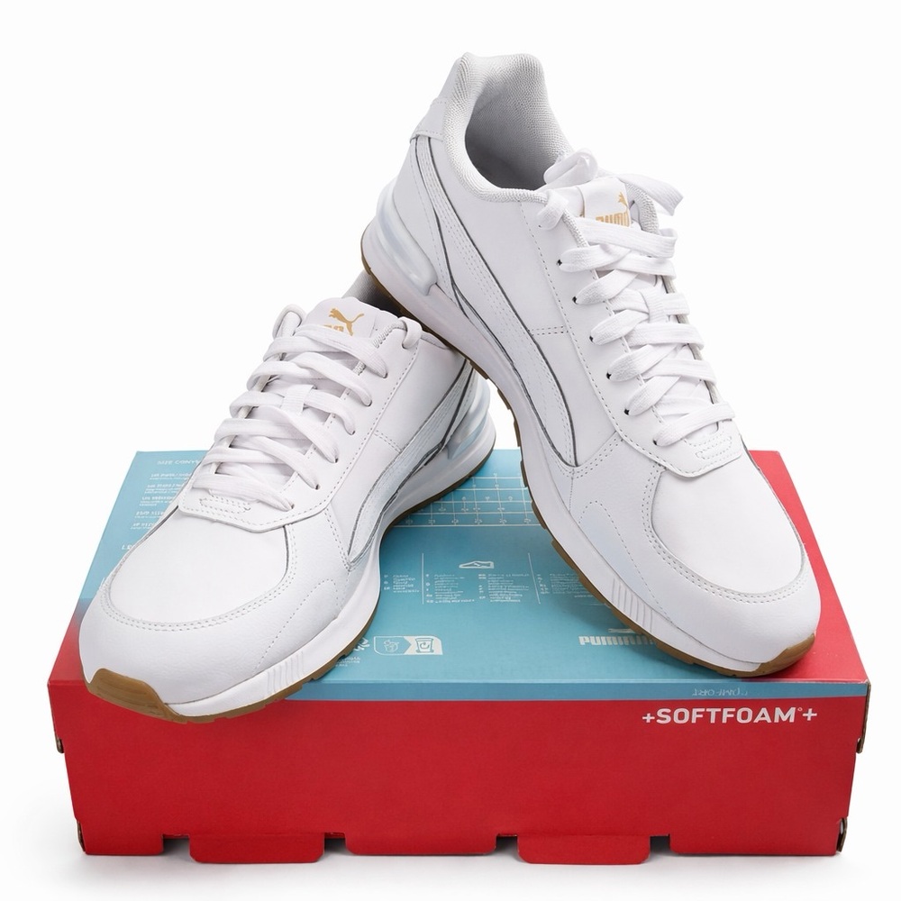 Puma White Sneakers with Gold Accents
